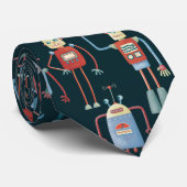 Cute Retro Robot Pattern Dark Stropdas (Opgerold)