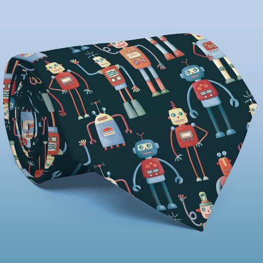 Cute Retro Robot Pattern Stropdas