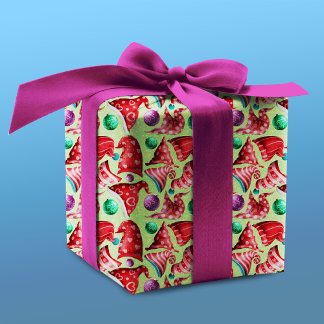 Cute retro rode groene gnoom petten patroon cadeaupapier