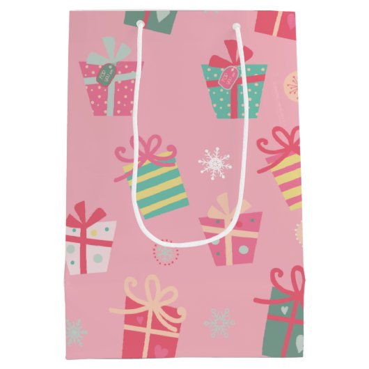 Cute Retro Roze Cadeaus Kerstmis Medium Cadeauzakje (Achterkant)