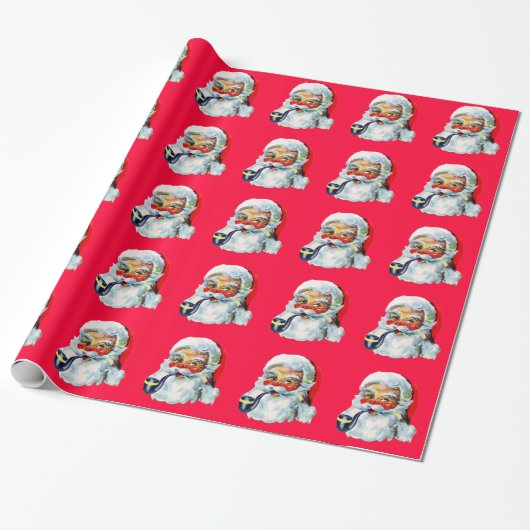 Cute Retro Santa Cadeaupapier (Uitgerold)