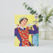 Cute retro  shopping lady briefkaart (Staand voorkant)