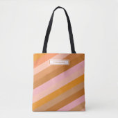 Cute Retro Stripes Pink Rust Persoonlijke naam Draagtas (Voorkant)