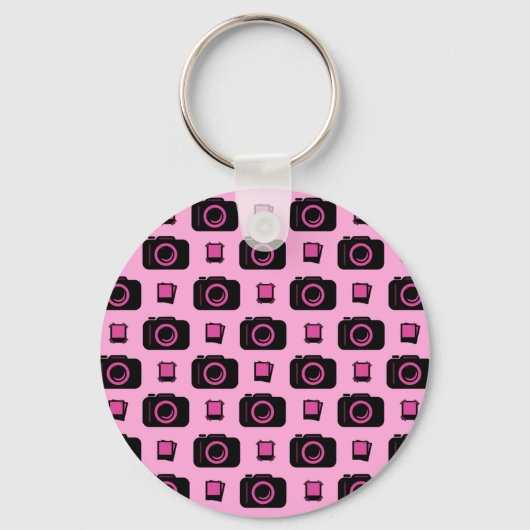 Cute Retro Style Roze Black Camera Patroon Sleutelhanger (Voorkant)