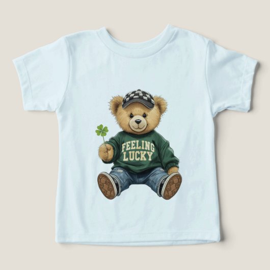 Cute Retro Teddy Bear Feeling Lucky St. Patrick's  (Design Recto)