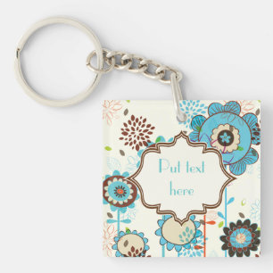 Cute retro turquoise blue floral Patroon douane Sleutelhanger