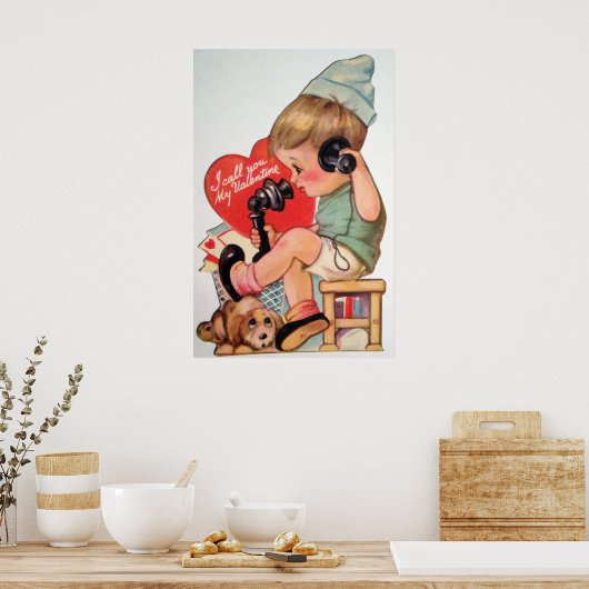 Cute retro Valentijn boy poster (Keuken)