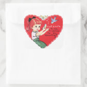 Cute Retro Valentijn girl Vierkante Sticker (Tas)