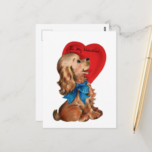 Cute retro  Valentijn hond Briefkaart (Voorkant / Achterkant in situ)