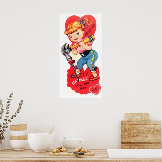 Cute retro Valentijn poster (Keuken)