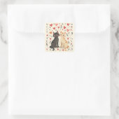 Cute Retro Valentine Cats Vierkante Sticker (Tas)