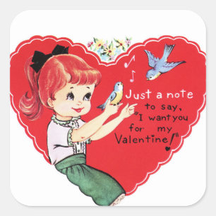 Cute Retro Valentine fille Vacances autocollant