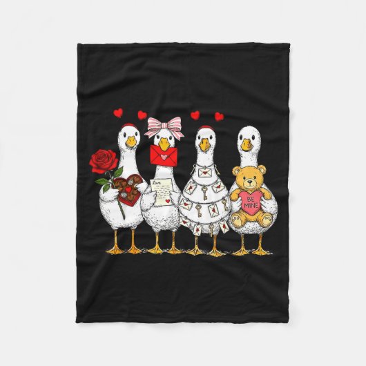 Cute Retro Valentine Silly Gooses Duck Love Couple Fleece Deken (Voorkant)