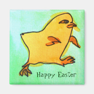 Cute retro yellow Easter chick art magnet Magneet