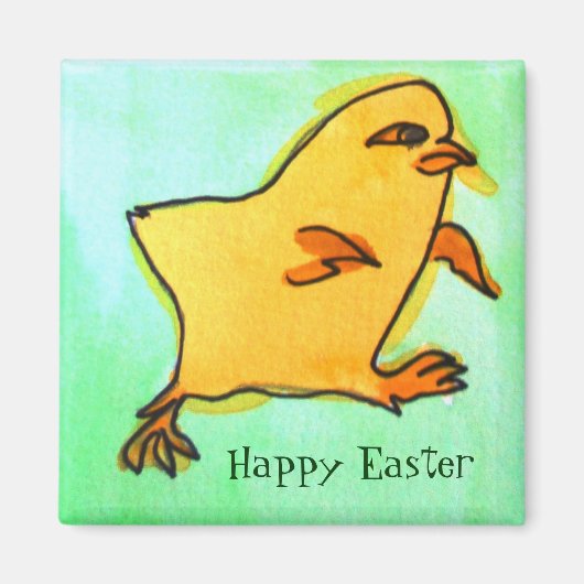 Cute retro yellow Easter chick art magnet Magneet (Voorkant)