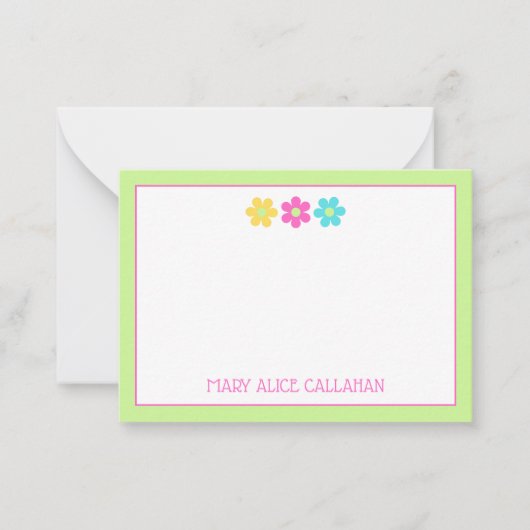 Cute Retro Yellow Pink Blue Daisies Notitiekaartje (Voorkant)