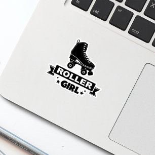 Cute Retro Zwarte Roller Girl Skate Fun Sticker
