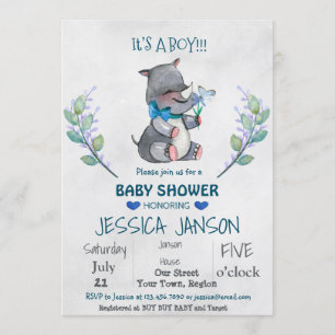 CUTE RHINO GARY INVITATION BABY SHOWER