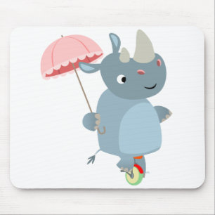 Cute Rhino met Umbrella op Unicycle Mousepad Muismat
