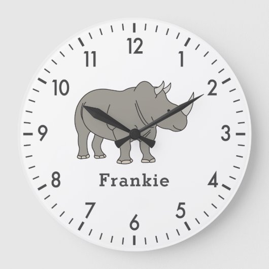 Cute Rhino Unique Boy Persoonlijke Aangepaste Naam Grote Klok (Voorkant)