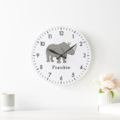 Cute Rhino Unique Boy Persoonlijke Aangepaste Naam Grote Klok (Huis)