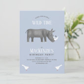 Cute Rhinoceros Boy Birthday Party Invitation (Debout devant)