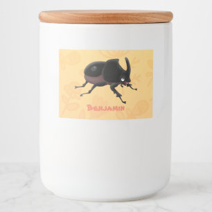 Cute rhinoceros kever cartoon voedselcontainer etiket