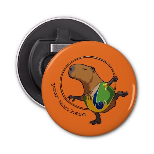 Cute Rhythmic Gymnastics Hoop Cartoon Capybara Button Flesopener (Voorkant)