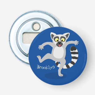Cute ring tail lemur dansend cartoon illustratie button flesopener