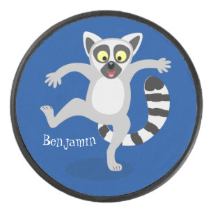 Cute ring tail lemur dansend cartoon illustratie hockey puck