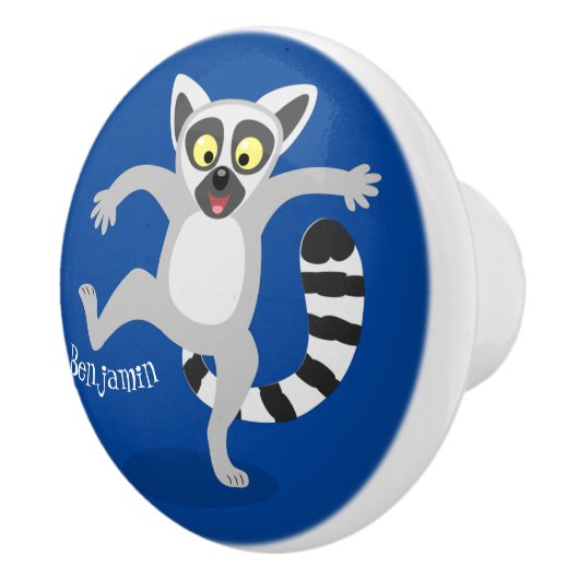Cute ring tail lemur dansend cartoon illustratie keramische knop (Rechts)