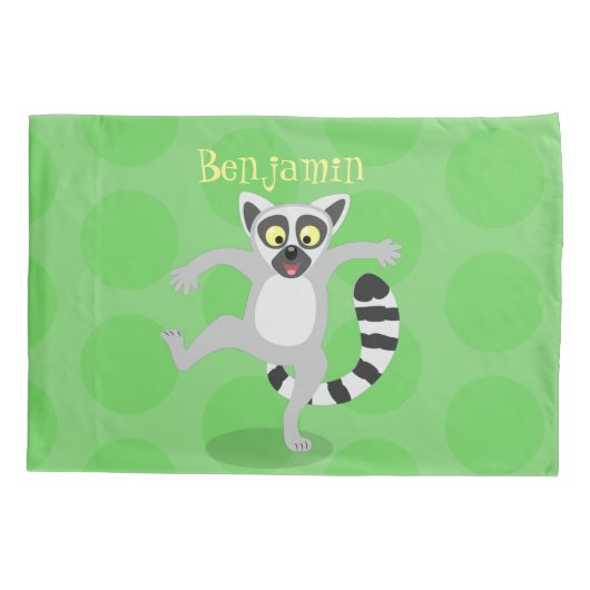 Cute ring tail lemur dansend cartoon illustratie kussensloop (Achterkant)