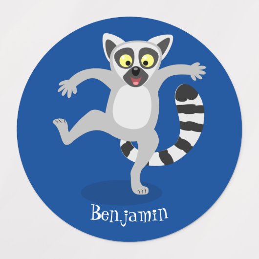 Cute ring tail lemur dansend cartoon illustratie labels (Design 1)
