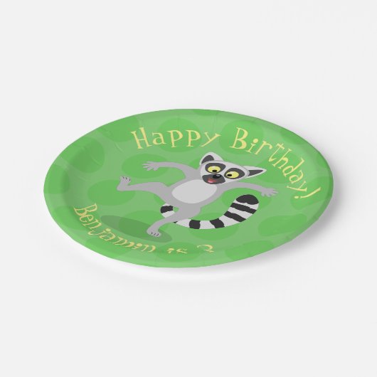 Cute ring tail lemur dansend cartoon illustratie papieren bordje (Gekanteld)