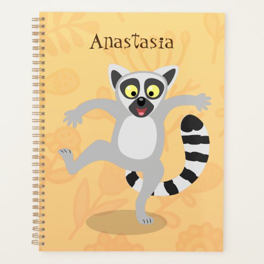 Cute ring tail lemur dansend cartoon illustratie planner (Voorkant)