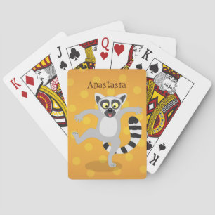 Cute ring tail lemur dansend cartoon illustratie pokerkaarten