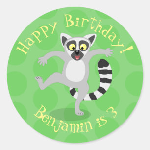 Cute ring tail lemur dansend cartoon illustratie ronde sticker