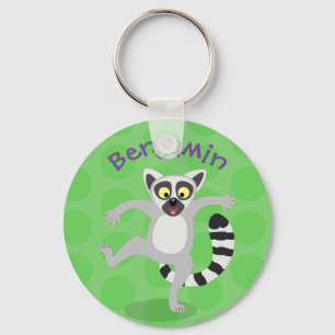 Cute ring tail lemur dansend cartoon illustratie sleutelhanger