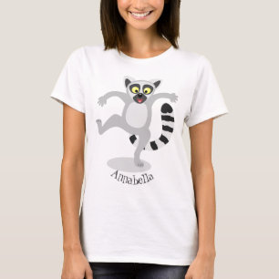 Cute ring tail lemur dansend cartoon illustratie t-shirt