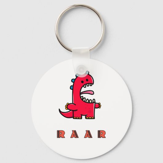 Cute Roaring Red Dinosaur RAAR Sleutelhanger (Voorkant)