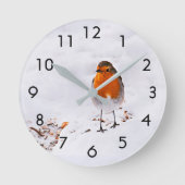 Cute Robin bird in sneeuw Ronde Klok (Voorkant)