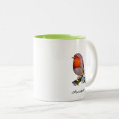 Cute Robin Bird & Personalized Text Tweekleurige Koffiemok (Voorkant rechts)