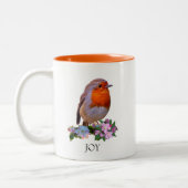 Cute Robin Bird & Personalized Text Two-Tone Coffe Tweekleurige Koffiemok (Links)
