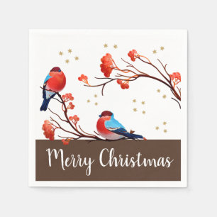 Cute Robin Birds op Red Berry Branch Kerstmis Servet