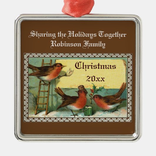 Cute Robin Birds Persoonlijke kerstversieringen Metalen Ornament (Voorkant)