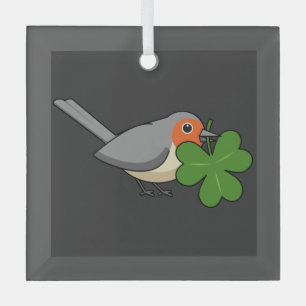 Cute Robin met Shamrock Clover-Cartoon Glas Ornament