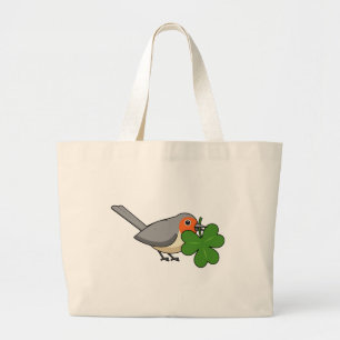 Cute Robin met Shamrock Clover-Cartoon Grote Tote Bag