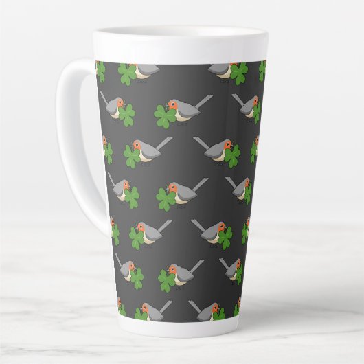 Cute Robin met Shamrock Clover-Cartoon Latte Mok (Linkerhoek)