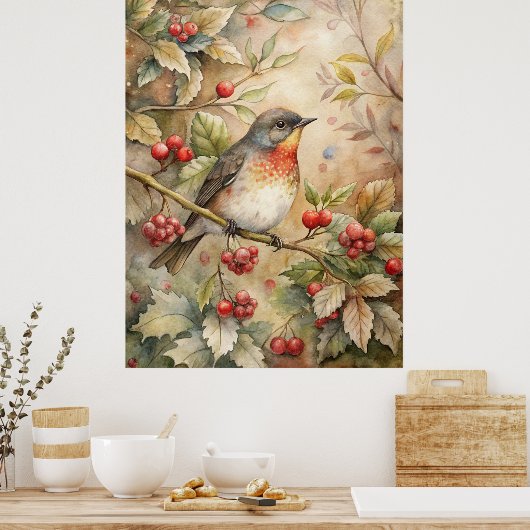 Cute Robin Poster (Keuken)