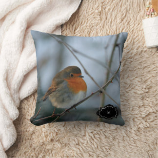 Cute Robin red breast bird monogrammed photo Kussen